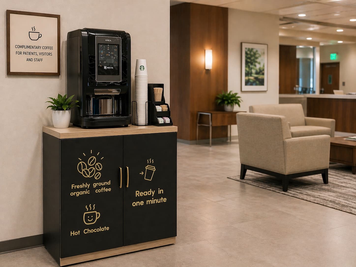 Greenstar Coffee kiosk in medical office lobby